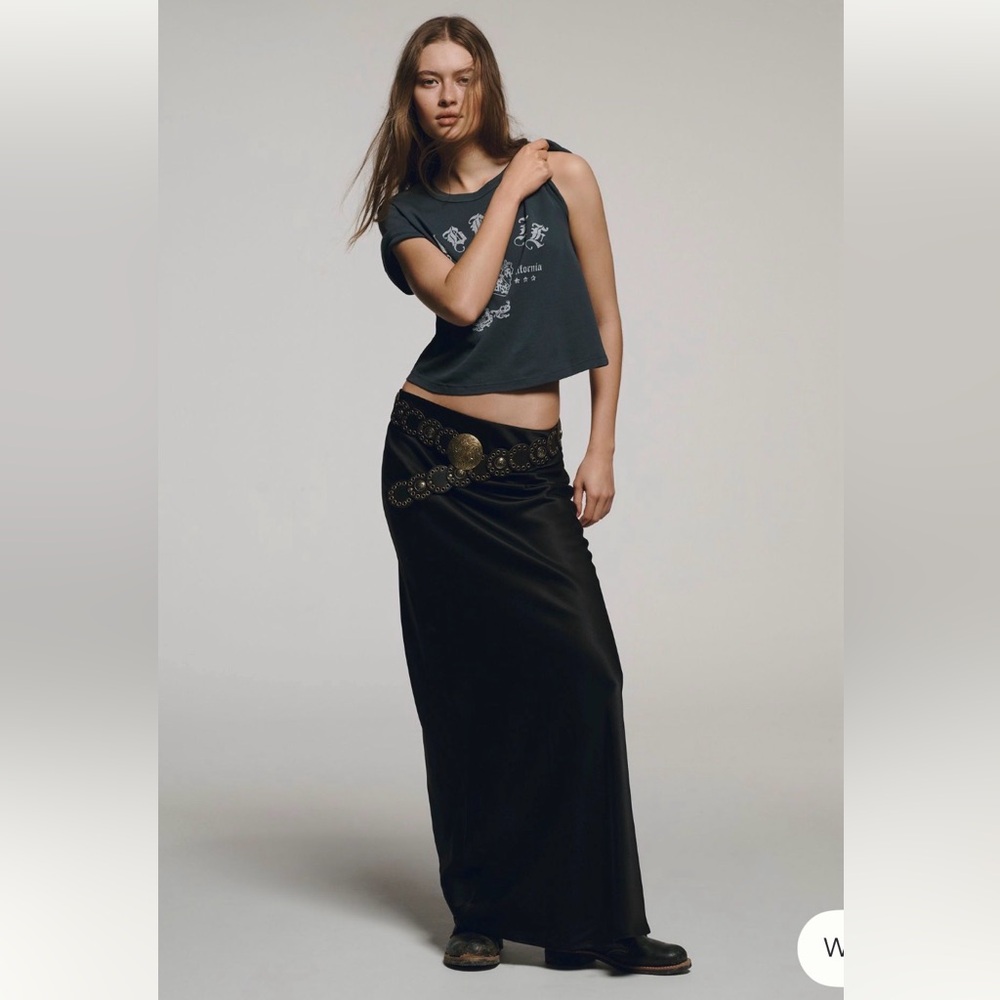 Anthropologie Tilda Black Silky Maxi Slip Skirt NWT XS A-Line Sleek Flowy - Picture 3 of 7